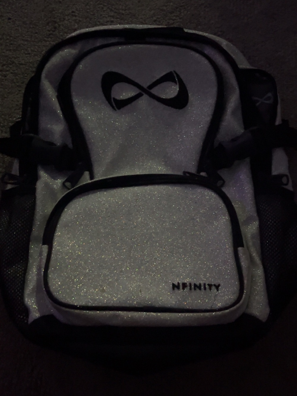 NFINITY Silver Glitter Backpack with Black Trim